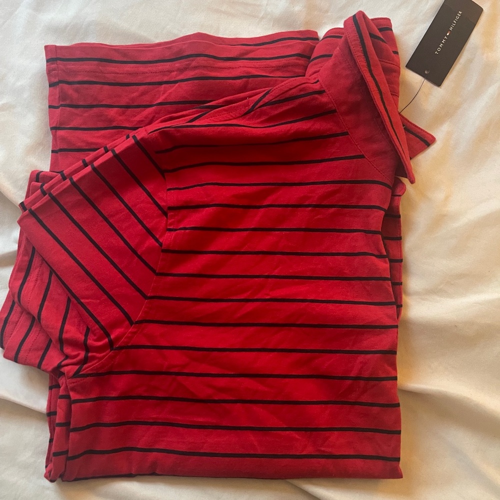 Men's Tommy Hilfiger Red/Blk Striped Polo Shirt Size XXL